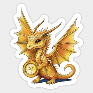 Baby gold dragon with a watch Sticker